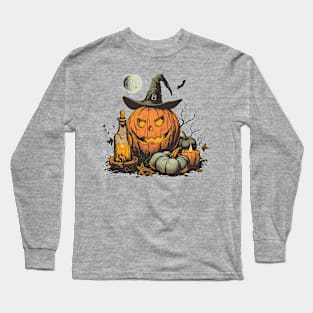 Vintage Halloween Pumpkin Bats Funny Retro Super Cool Best Gift Long Sleeve T-Shirt